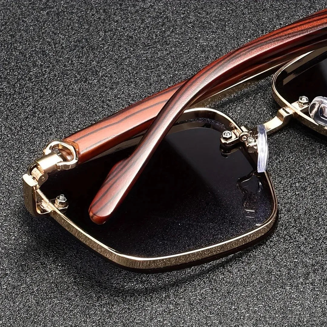 Bellmoor Square-Frame Sunglasses with Wood-Finish Arms