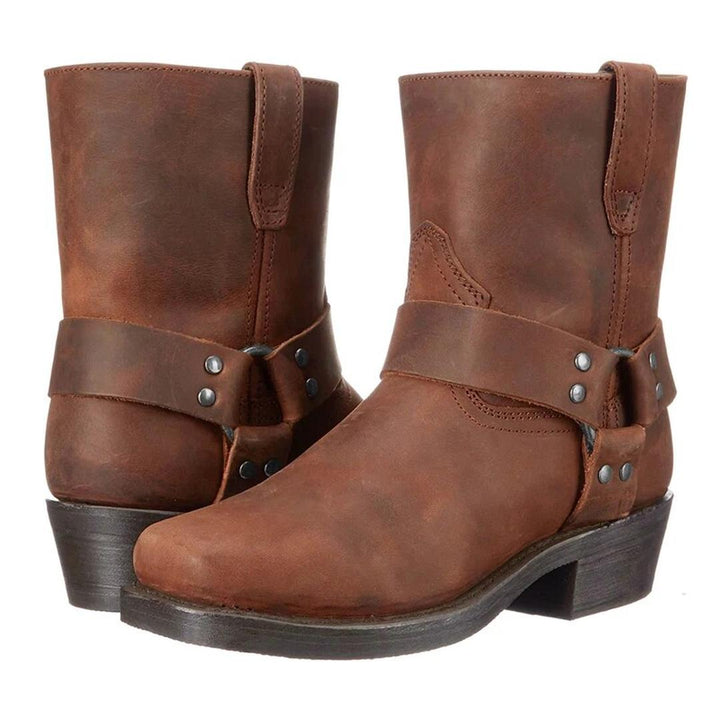 Caldwell Leather Harness Boots with Square Toe