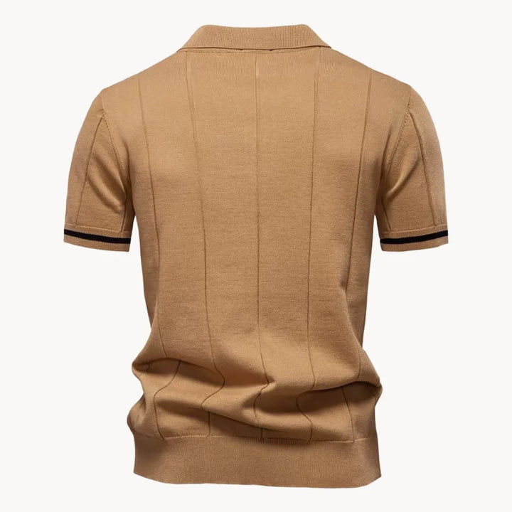 Emerson Zip-Neck Polo with Striped Sleeve Trim
