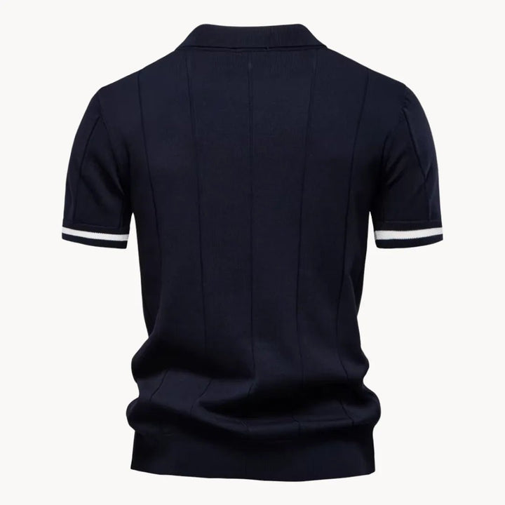 Emerson Zip-Neck Polo with Striped Sleeve Trim