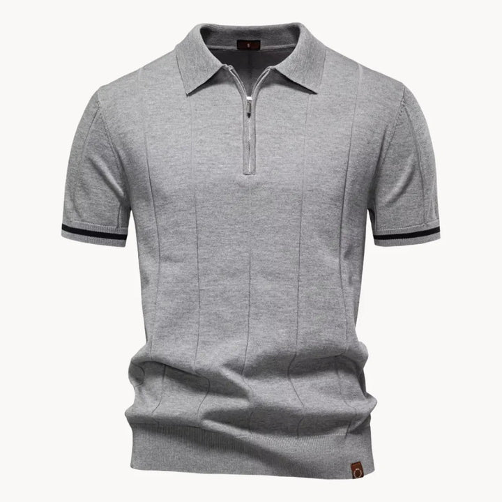 Emerson Zip-Neck Polo with Striped Sleeve Trim