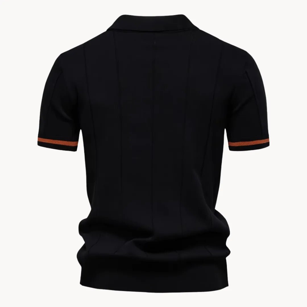 Emerson Zip-Neck Polo with Striped Sleeve Trim