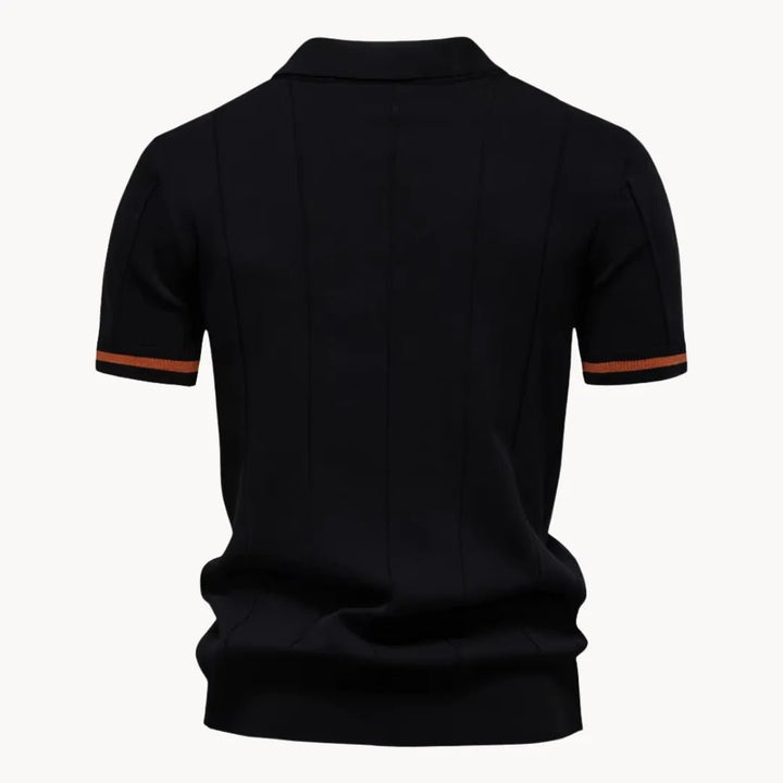 Emerson Zip-Neck Polo with Striped Sleeve Trim