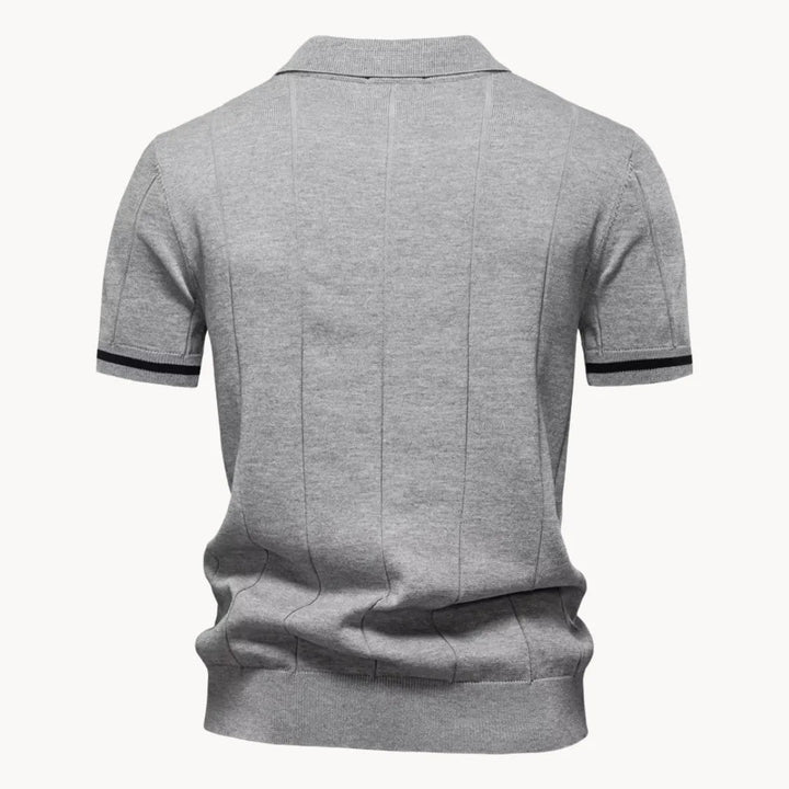 Emerson Zip-Neck Polo with Striped Sleeve Trim