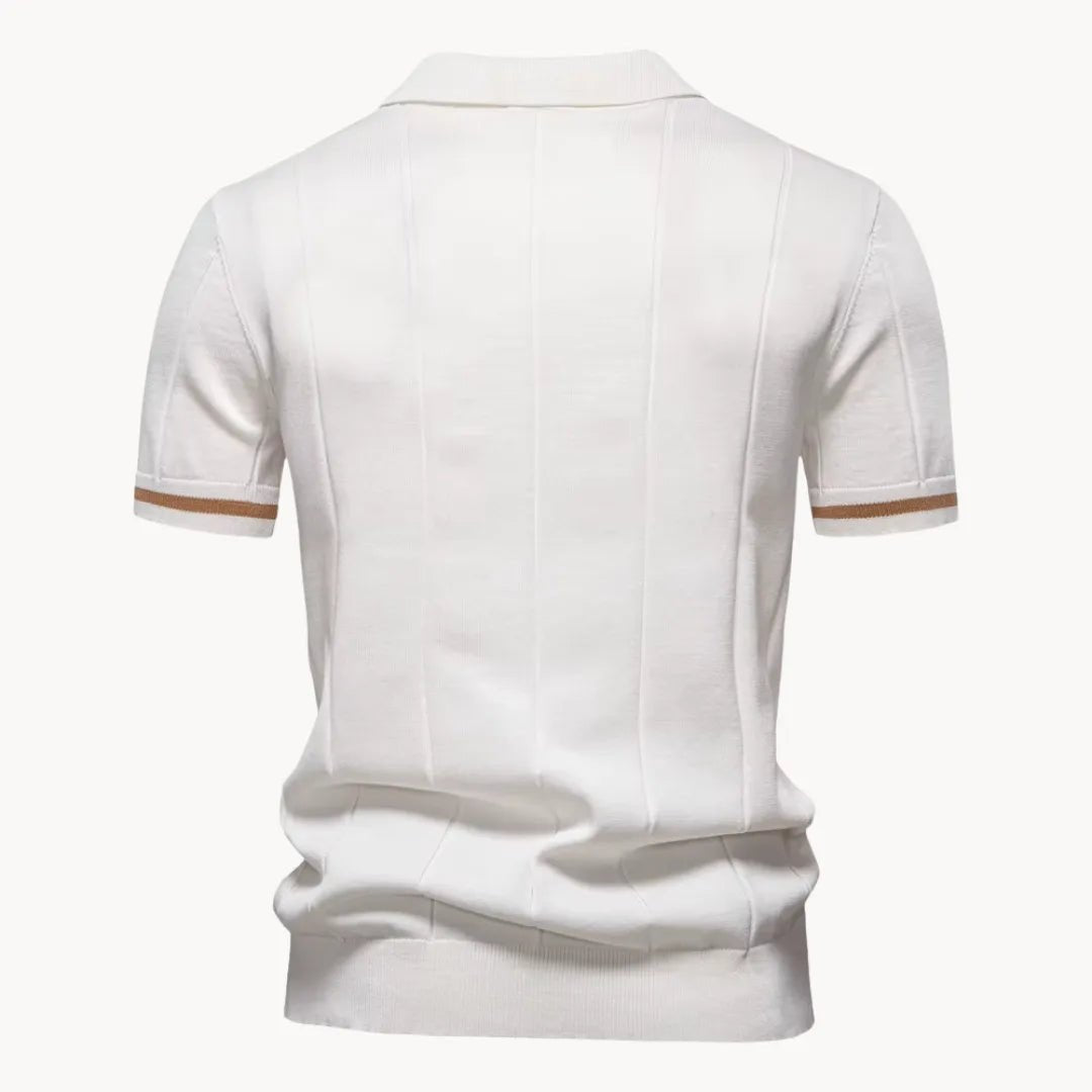 Emerson Zip-Neck Polo with Striped Sleeve Trim
