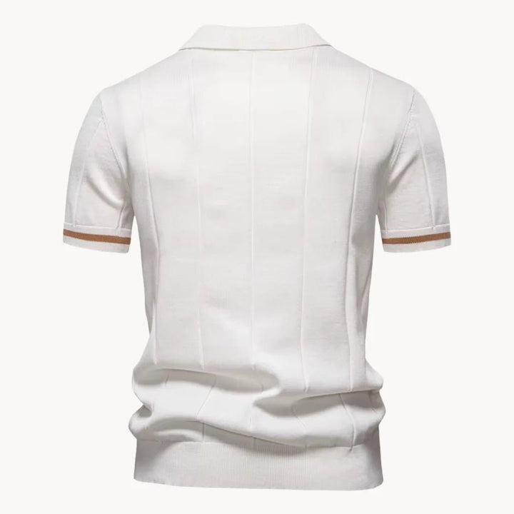 Emerson Zip-Neck Polo with Striped Sleeve Trim