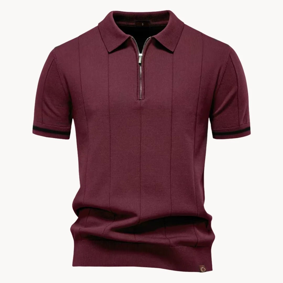 Emerson Zip-Neck Polo with Striped Sleeve Trim