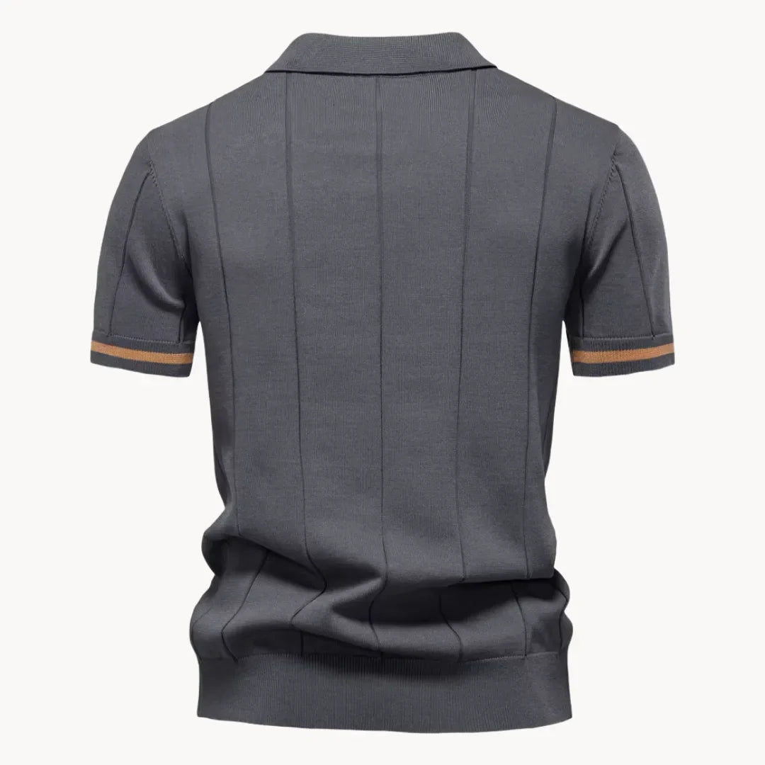 Emerson Zip-Neck Polo with Striped Sleeve Trim
