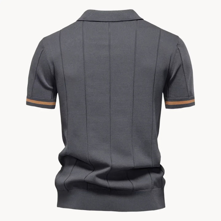 Emerson Zip-Neck Polo with Striped Sleeve Trim