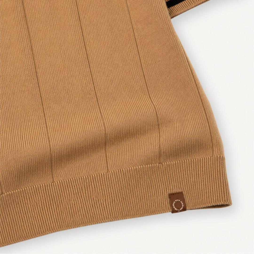 Emerson Zip-Neck Polo with Striped Sleeve Trim