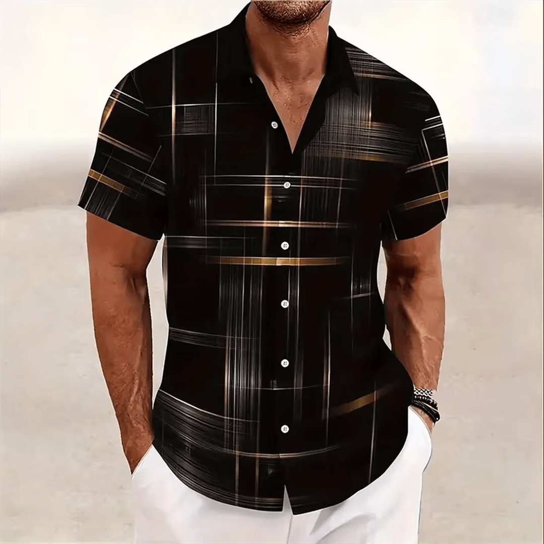 Marchetti 3D Geometric Plaid Button Shirt