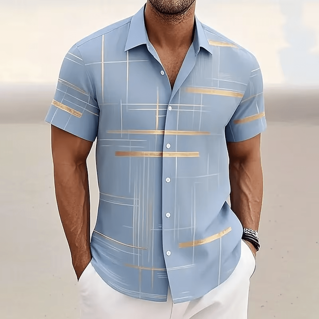 Marchetti 3D Geometric Plaid Button Shirt