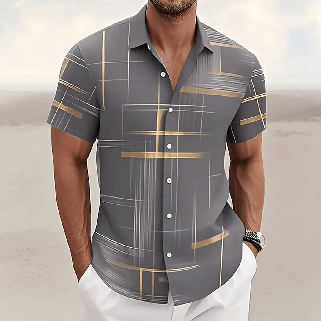 Marchetti 3D Geometric Plaid Button Shirt