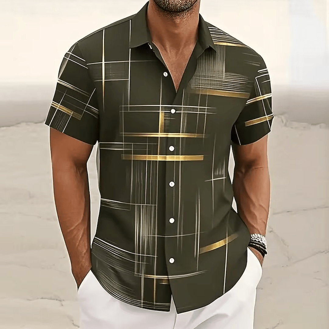 Marchetti 3D Geometric Plaid Button Shirt