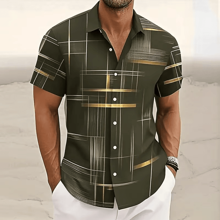 Marchetti 3D Geometric Plaid Button Shirt