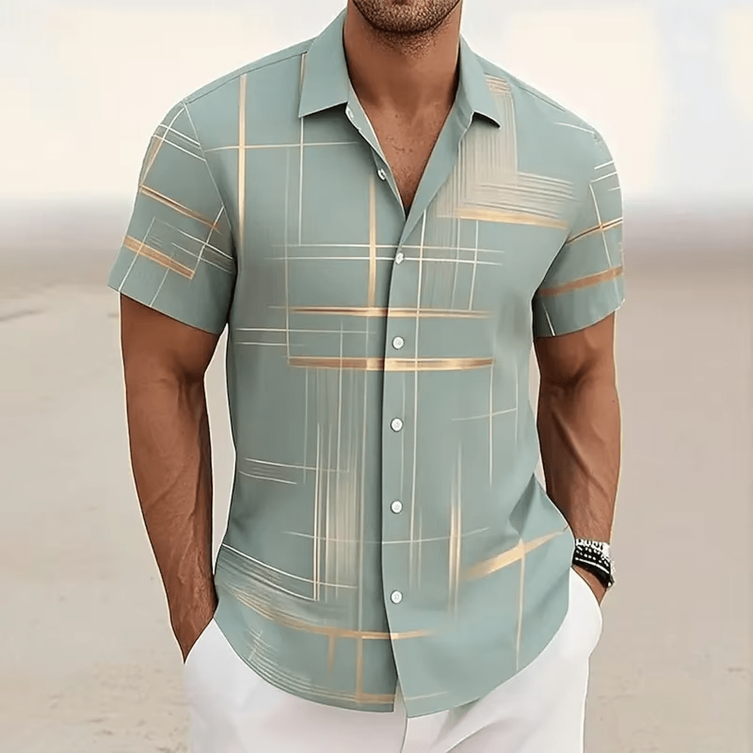 Marchetti 3D Geometric Plaid Button Shirt