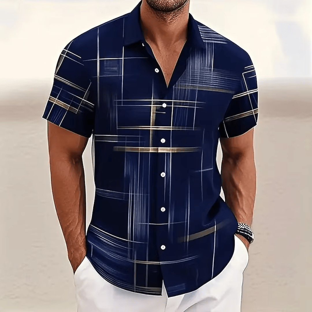 Marchetti 3D Geometric Plaid Button Shirt