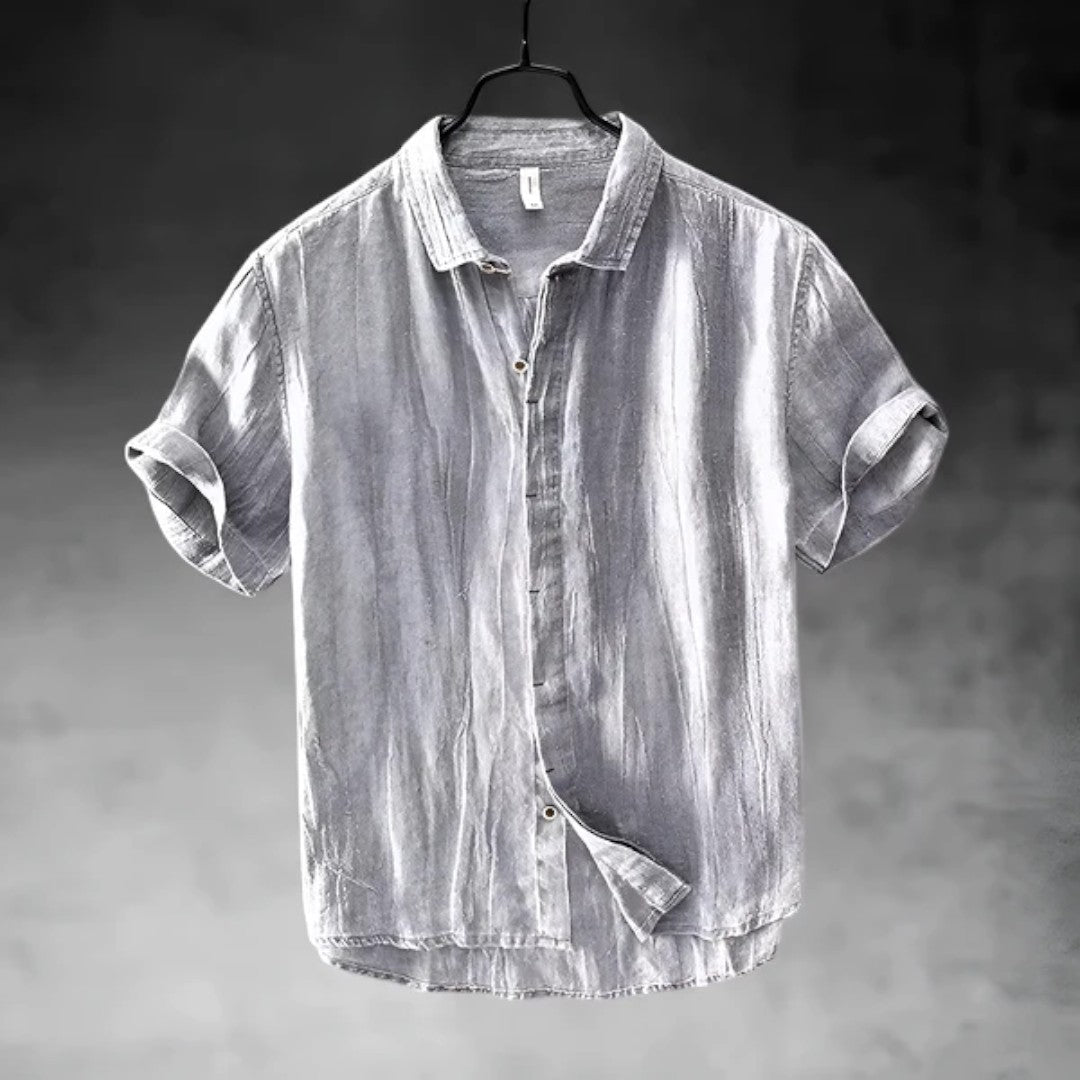 Short Sleeve Linen Button-Up Shirt with Classic Collar