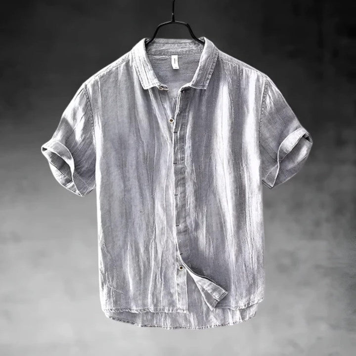 Short Sleeve Linen Button-Up Shirt with Classic Collar
