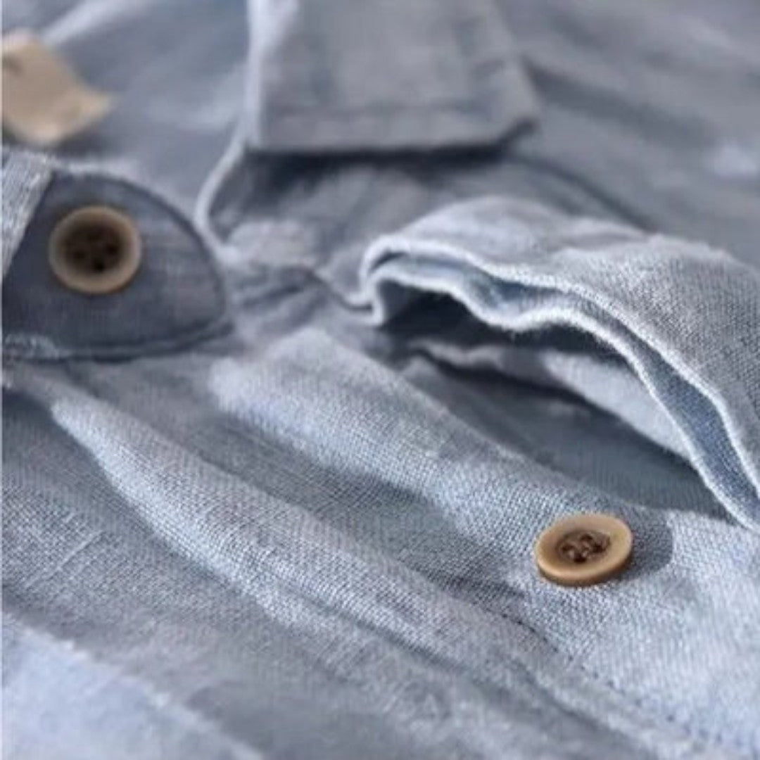 Short Sleeve Linen Button-Up Shirt with Classic Collar