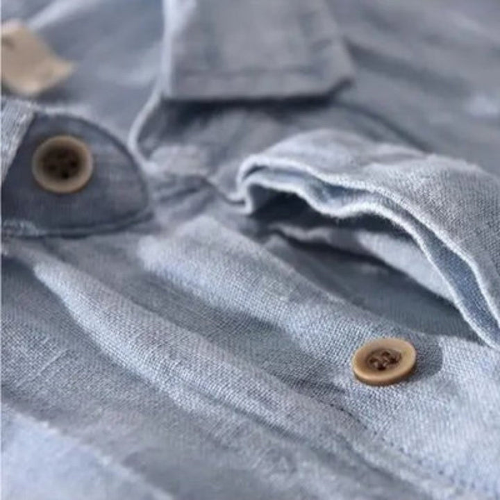 Short Sleeve Linen Button-Up Shirt with Classic Collar