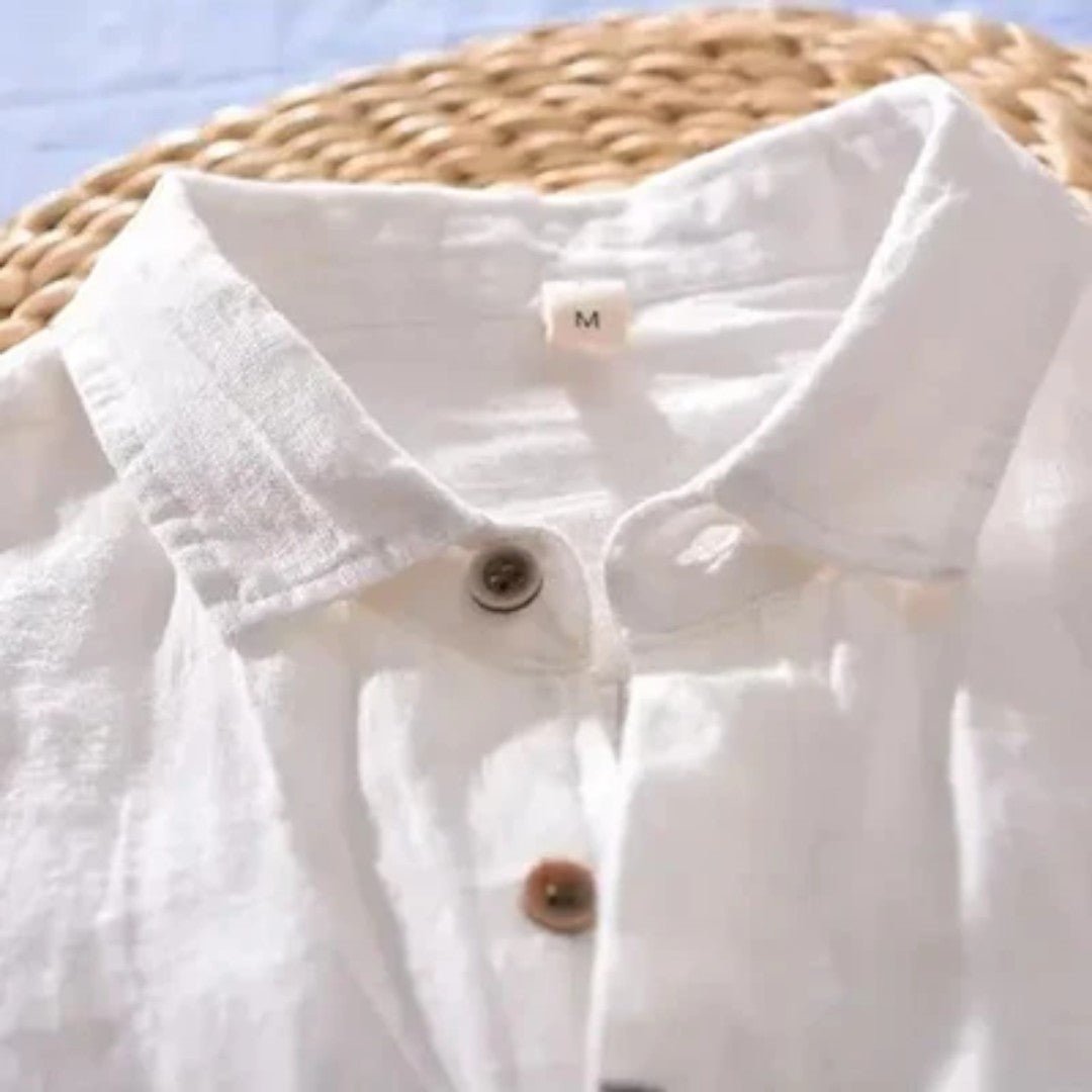 Short Sleeve Linen Button-Up Shirt with Classic Collar