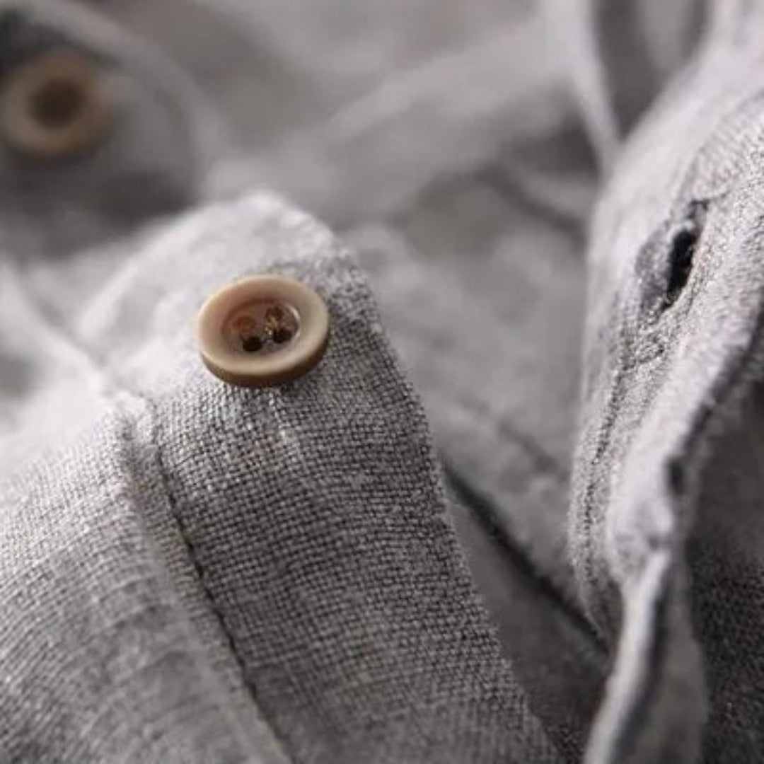 Short Sleeve Linen Button-Up Shirt with Classic Collar