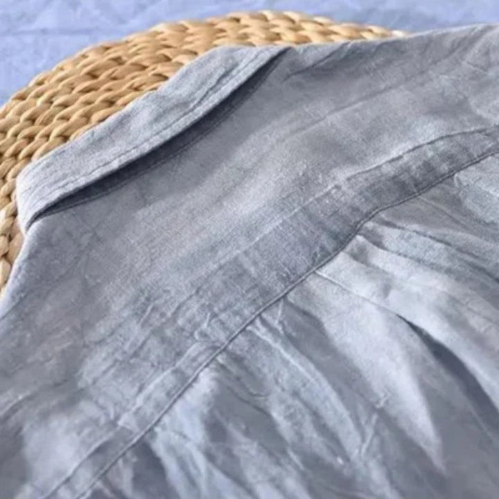 Short Sleeve Linen Button-Up Shirt with Classic Collar