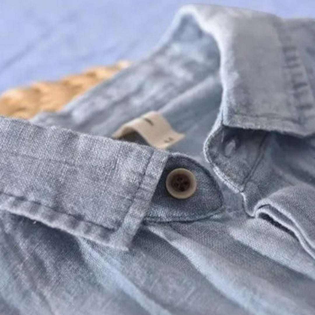 Short Sleeve Linen Button-Up Shirt with Classic Collar