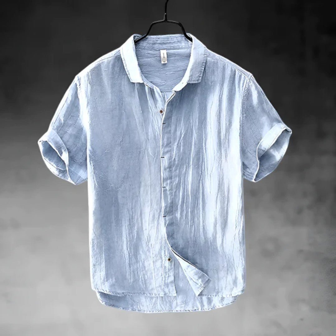 Short Sleeve Linen Button-Up Shirt with Classic Collar