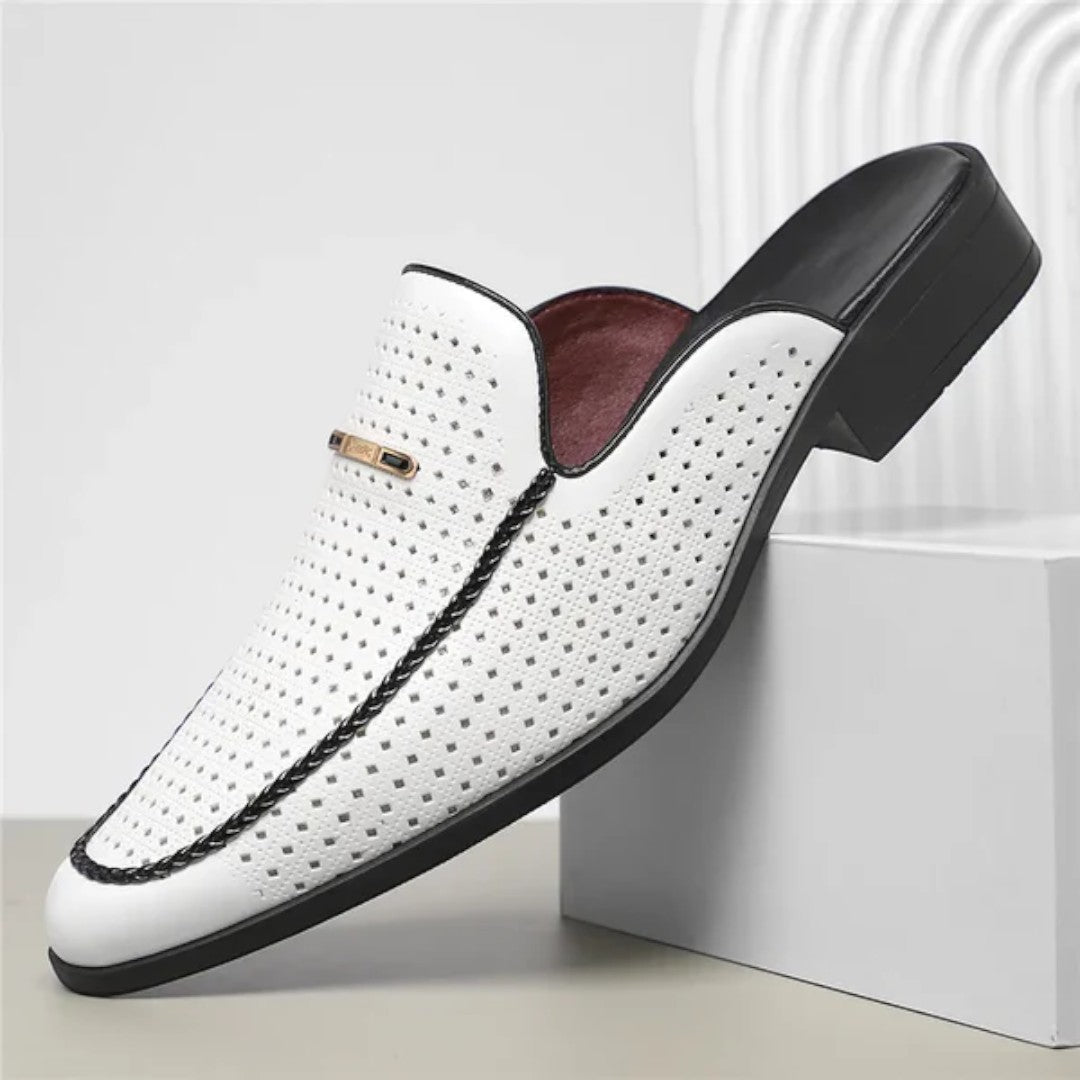 Slip-On Mule Loafers with Perforated Upper