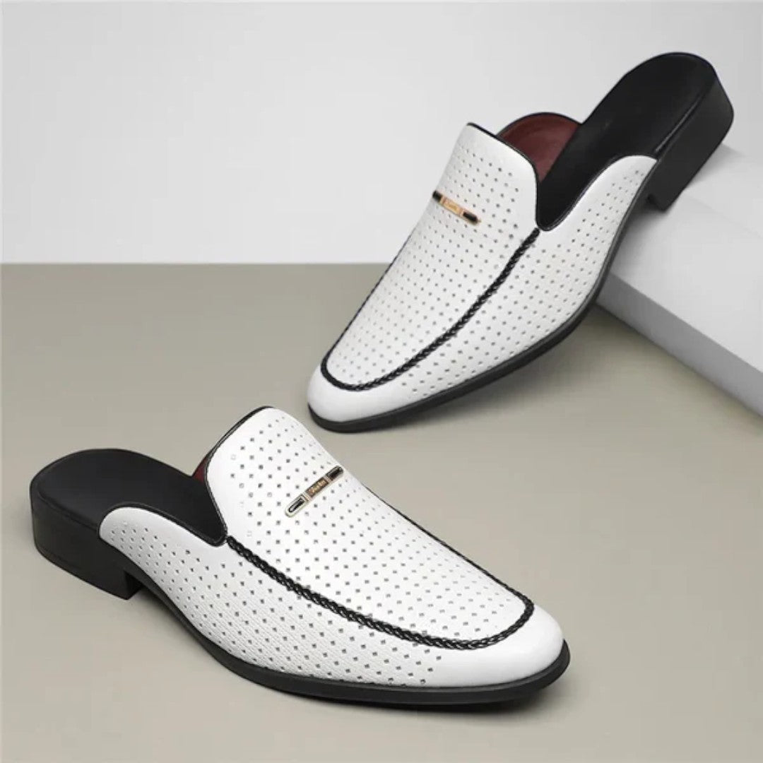 Slip-On Mule Loafers with Perforated Upper