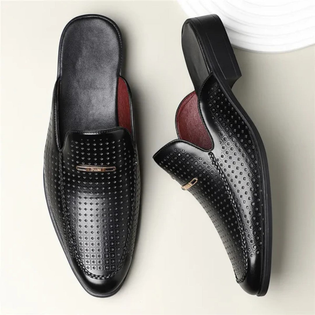 Slip-On Mule Loafers with Perforated Upper