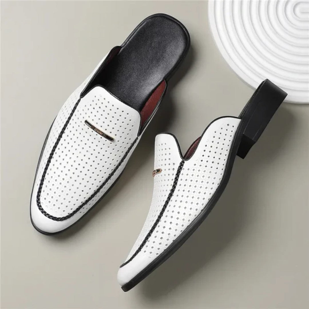 Slip-On Mule Loafers with Perforated Upper