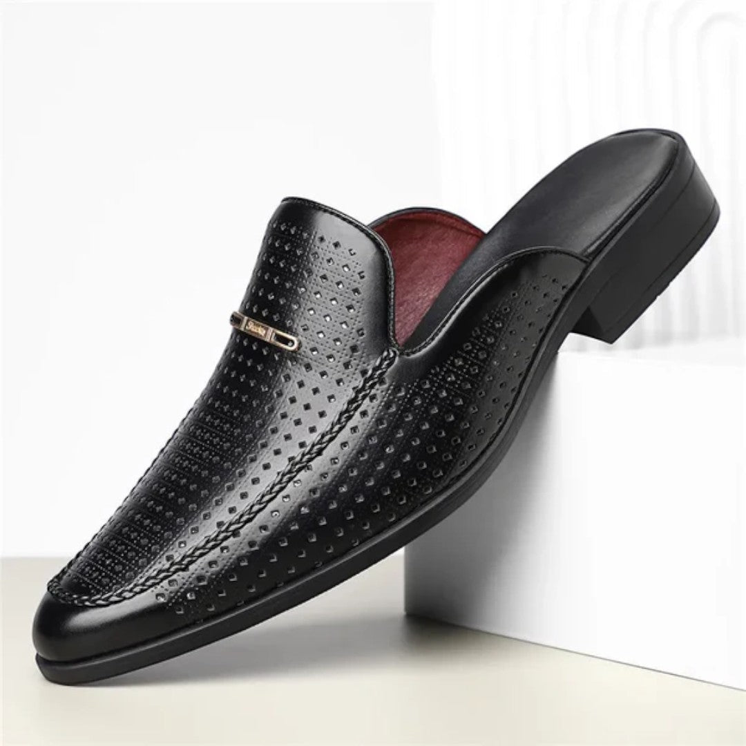 Slip-On Mule Loafers with Perforated Upper