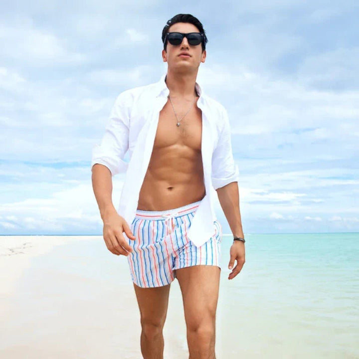 Striped Swim Shorts with Drawstring Waist