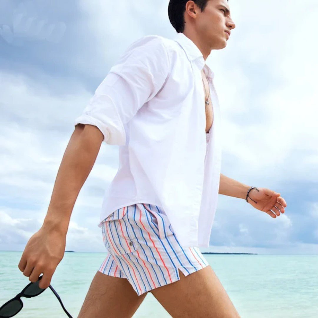 Striped Swim Shorts with Drawstring Waist