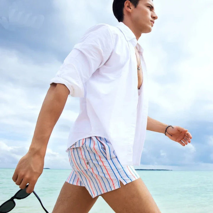 Striped Swim Shorts with Drawstring Waist