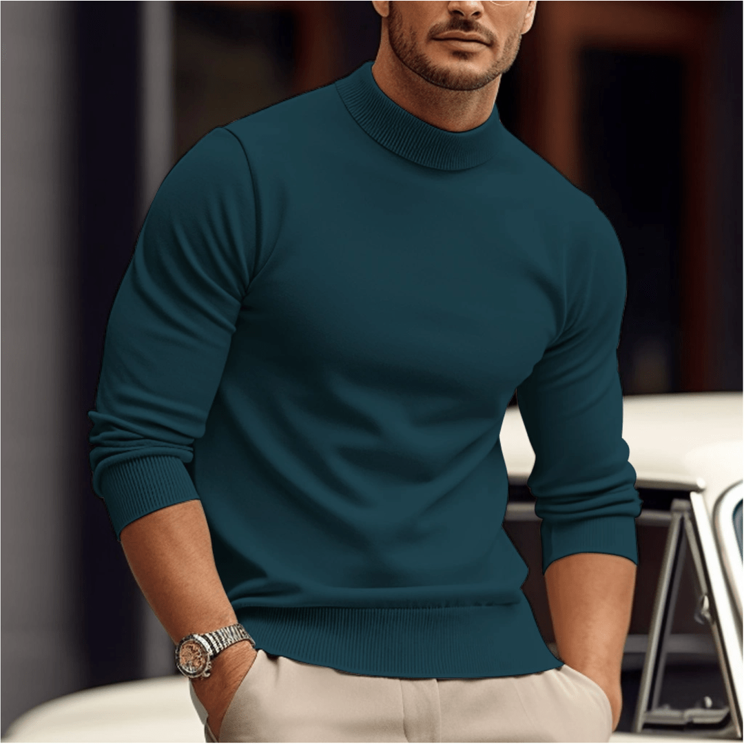 Weatherly Mock-Neck Knit Sweater with Ribbed Trims