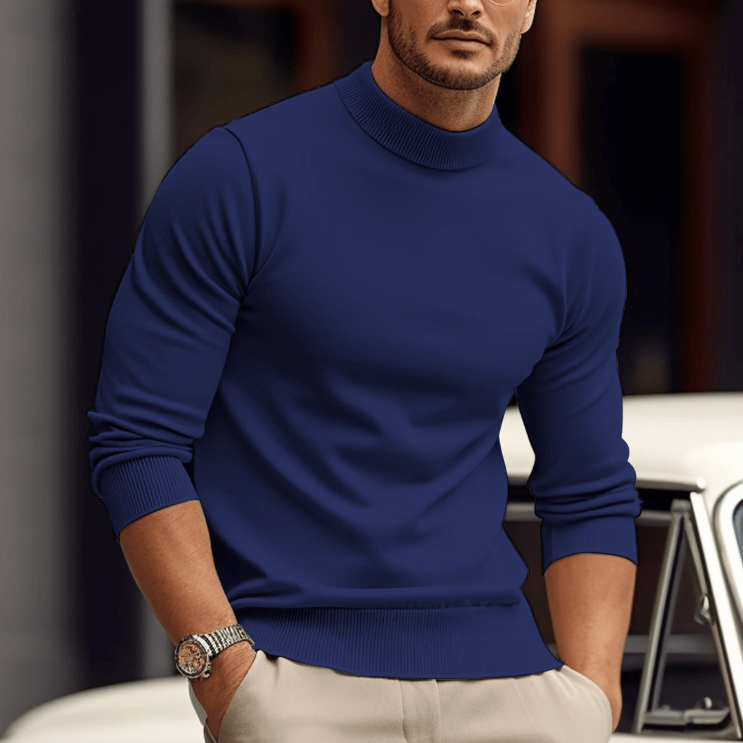 Weatherly Mock-Neck Knit Sweater with Ribbed Trims
